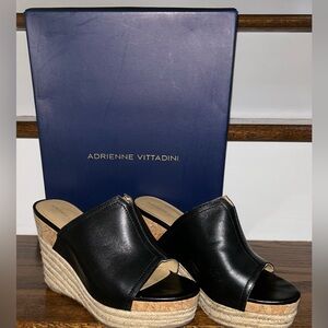 Adrienne Vittadini Black and Tan Wedge Mules, Size 7.5